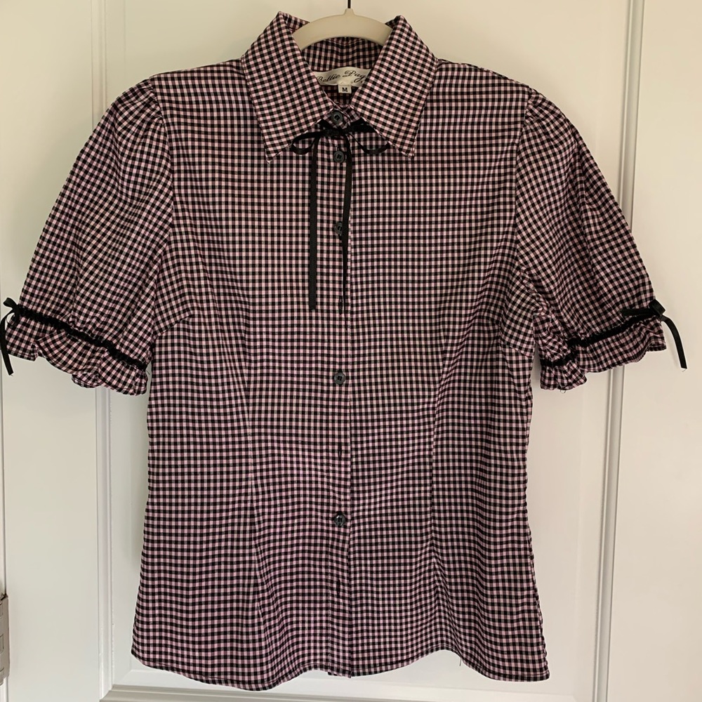 Bettie Page pink and black blouse-Size Medium